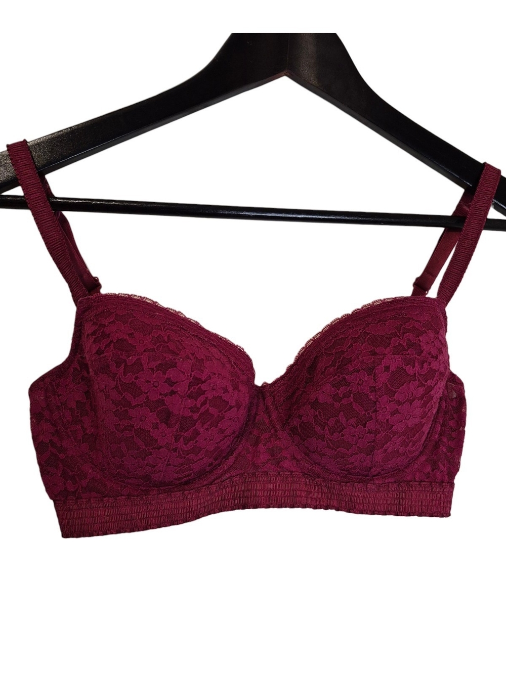 Lounge Underwear Burgundy Lace Underwire Balcony Bra Size 30DD